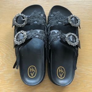 Ash black lace and leather sandals